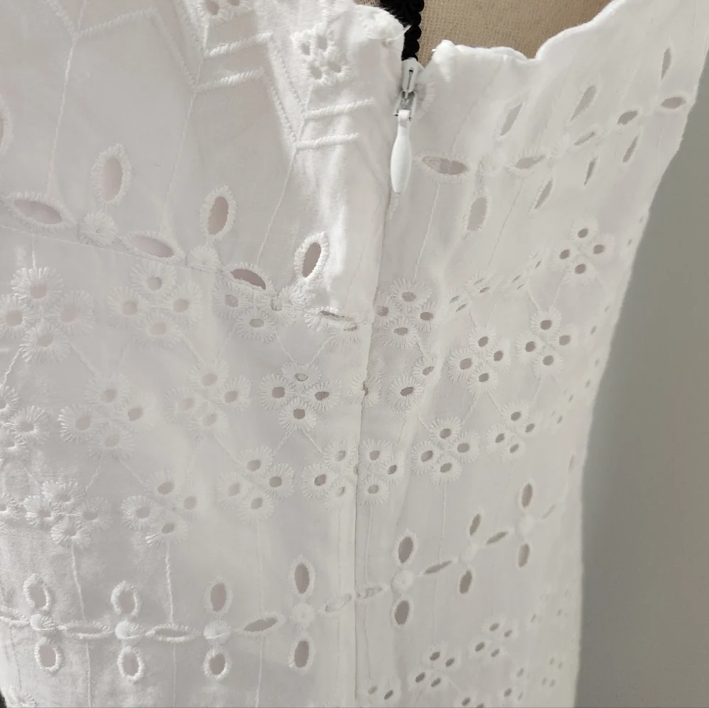 Talbots Eyelet Fully Lined White Sleeveless Dress - Picture 3 of 6